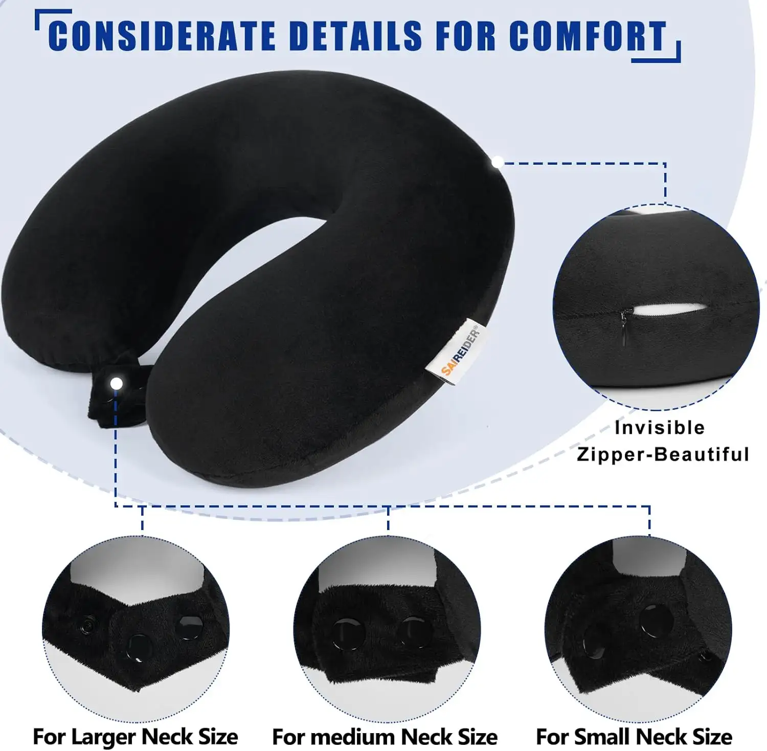SAIREIDER Travel Pillow Pure Memory Foam Travel Neck Pillow, Airplane Pillow for Traveling - 7128HDmoGuL._AC_SL1500_